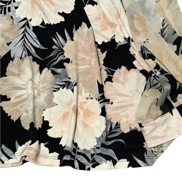 Calvin Klein Floral Blouse Semi Sheer 3/4 Sleeves Black and Cream Size 2X - Picture 3 of 6